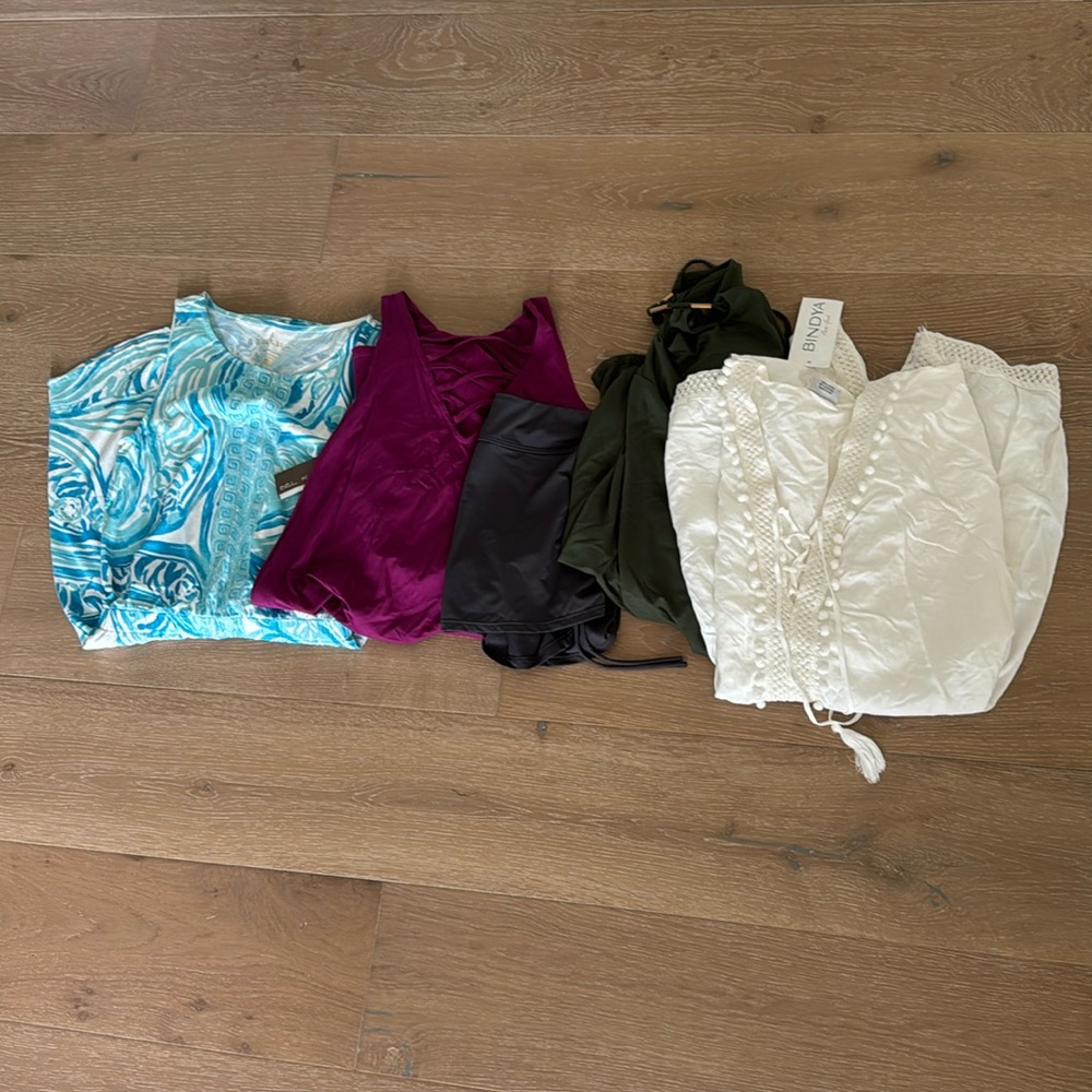 LOT of 5 name brand swim cover-ups. Lilly Pulitzer, Athleta, Robin Picone